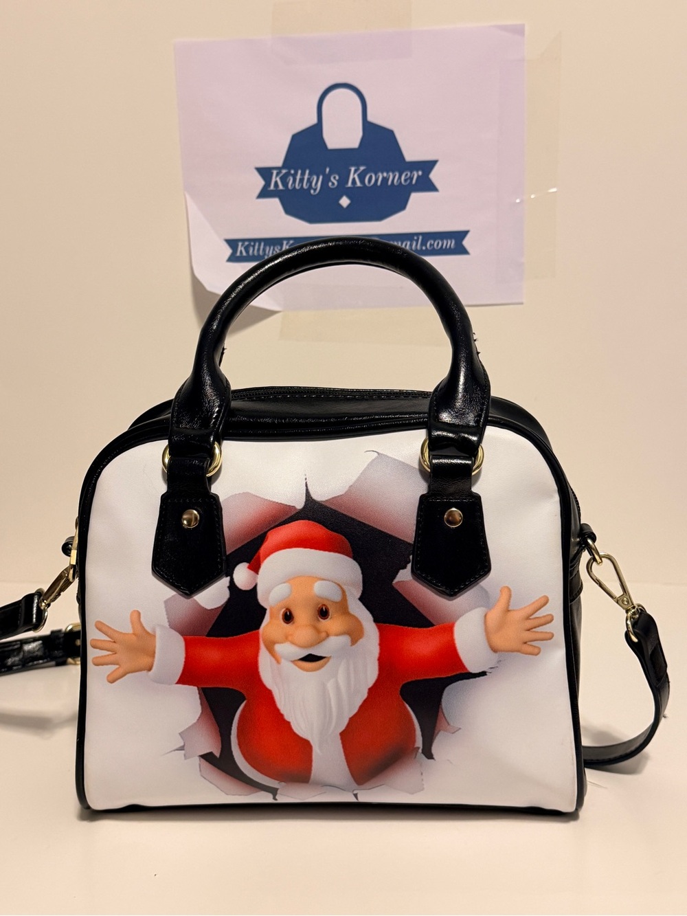 Santa Print Hand/Crossbody Bag Faux Leather (vinyl)